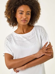 Roman White Hotfix Embellished Stretch T-Shirt - Image 1 of 5