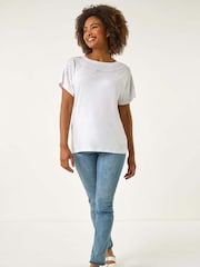 Roman White Hotfix Embellished Stretch T-Shirt - Image 2 of 5