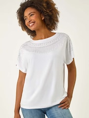 Roman White Hotfix Embellished Stretch T-Shirt - Image 4 of 5