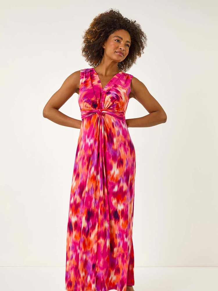 Roman Pink Abstract Twist Front Maxi Dress - Image 2 of 5