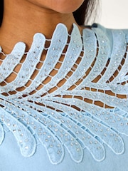 Roman Blue Embellished Short Sleeve Knit Jumper Top - Image 5 of 5