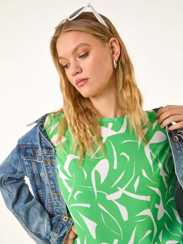 Roman Green Abstract Print Stretch T-Shirt - Image 1 of 5