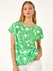 Roman Green Abstract Print Stretch T-Shirt - Image 4 of 5