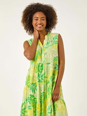 Roman Green Leaf Print Buttoned Smock Dress - Image 2 of 5