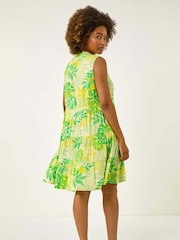 Roman Green Leaf Print Buttoned Smock Dress - Image 3 of 5