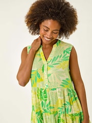 Roman Green Leaf Print Buttoned Smock Dress - Image 4 of 5