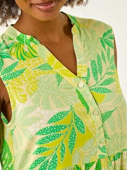 Roman Green Leaf Print Buttoned Smock Dress - Image 5 of 5