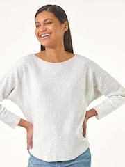 Roman White Sequin Textured Knit Jumper - Image 1 of 5