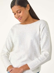 Roman White Sequin Textured Knit Jumper - Image 4 of 5
