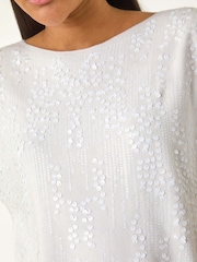 Roman White Sequin Textured Knit Jumper - Image 5 of 5