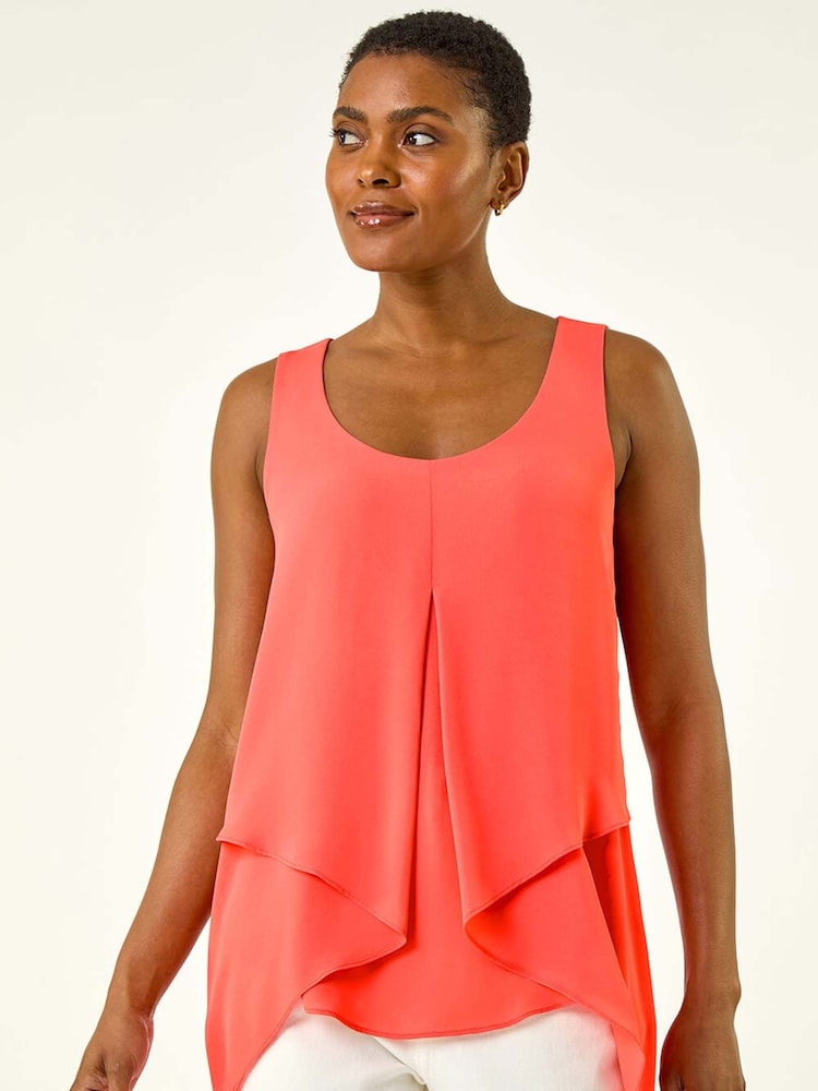 Roman Pink Asymmetric Sleeveless Vest Blouse - Image 1 of 5