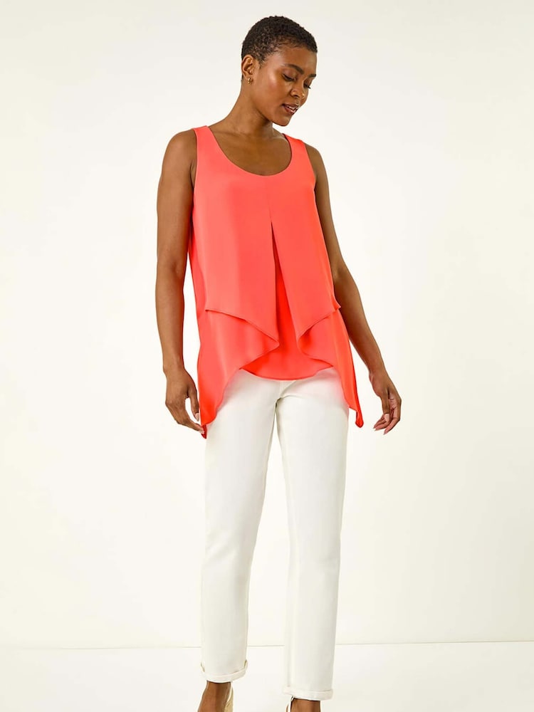 Roman Pink Asymmetric Sleeveless Vest Blouse - Image 2 of 5