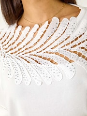 Roman White Embellished Short Sleeve Knit Jumper Top - Image 5 of 5