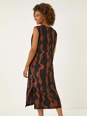 Roman Brown Wave Zip Detail Midi Shift Dress - Image 3 of 5