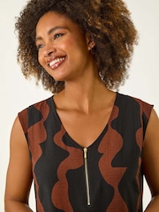 Roman Brown Wave Zip Detail Midi Shift Dress - Image 4 of 5