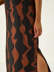 Roman Brown Wave Zip Detail Midi Shift Dress - Image 5 of 5