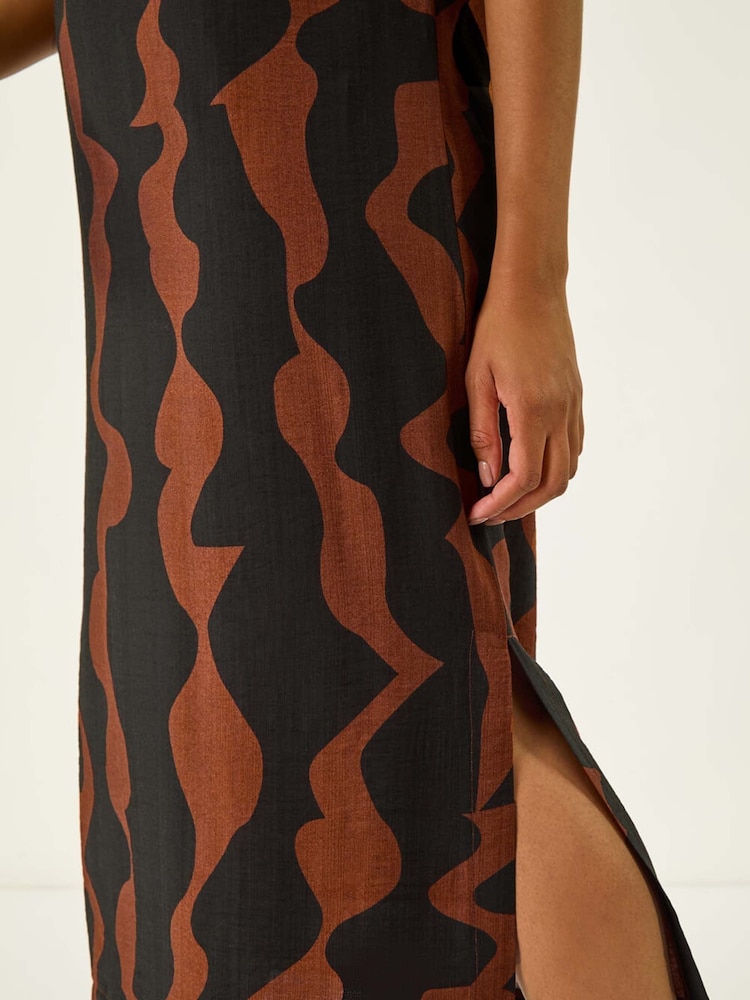 Roman Brown Wave Zip Detail Midi Shift Dress - Image 5 of 5