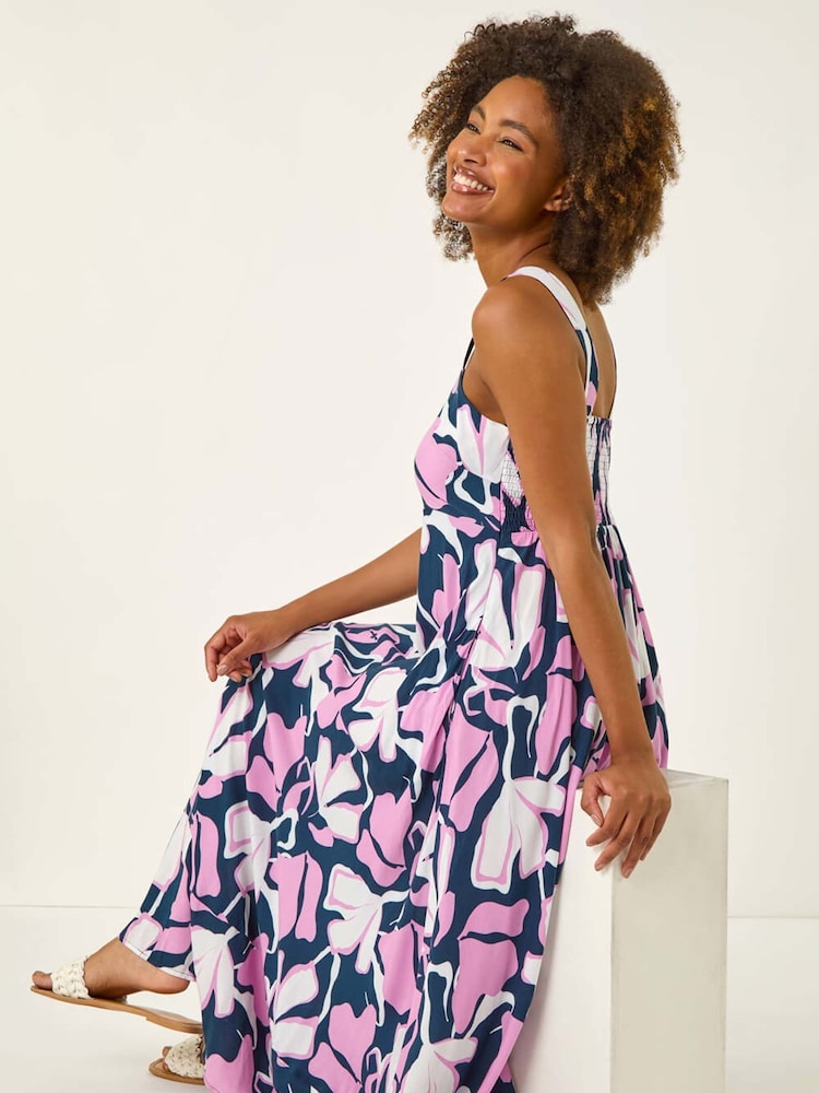 Roman Blue Floral Print Strappy Maxi Dress - Image 1 of 5