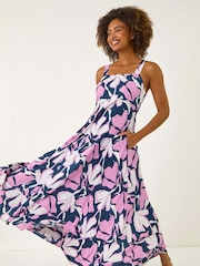 Roman Blue Floral Print Strappy Maxi Dress - Image 2 of 5