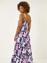 Roman Blue Floral Print Strappy Maxi Dress - Image 3 of 5