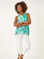 Roman Green Blurred Double Layered Vest Top - Image 2 of 5