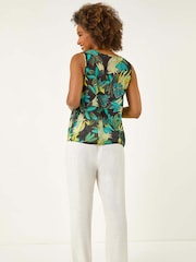 Roman Green Leaf Print Pleat Front Vest Blouse - Image 3 of 5