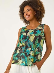 Roman Green Leaf Print Pleat Front Vest Blouse - Image 4 of 5