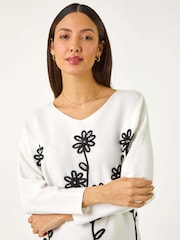 Roman White Floral Print Embroidery Knit Jumper - Image 1 of 5
