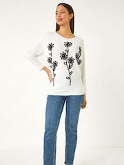 Roman White Floral Print Embroidery Knit Jumper - Image 2 of 5