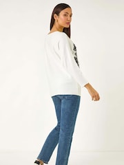 Roman White Floral Print Embroidery Knit Jumper - Image 3 of 5