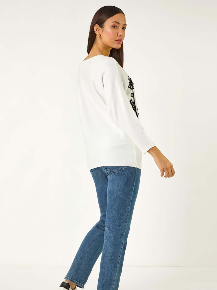 Roman White Floral Print Embroidery Knit Jumper - Image 3 of 5
