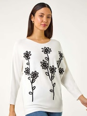 Roman White Floral Print Embroidery Knit Jumper - Image 4 of 5