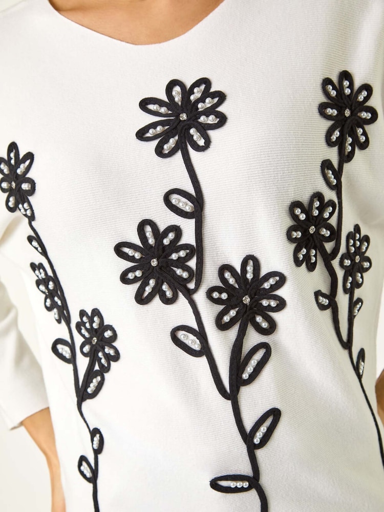 Roman White Floral Print Embroidery Knit Jumper - Image 5 of 5