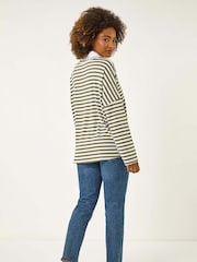 Roman Green Stripe Print 2 in 1 Blouse - Image 3 of 5