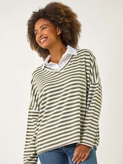 Roman Green Stripe Print 2 in 1 Blouse - Image 4 of 5