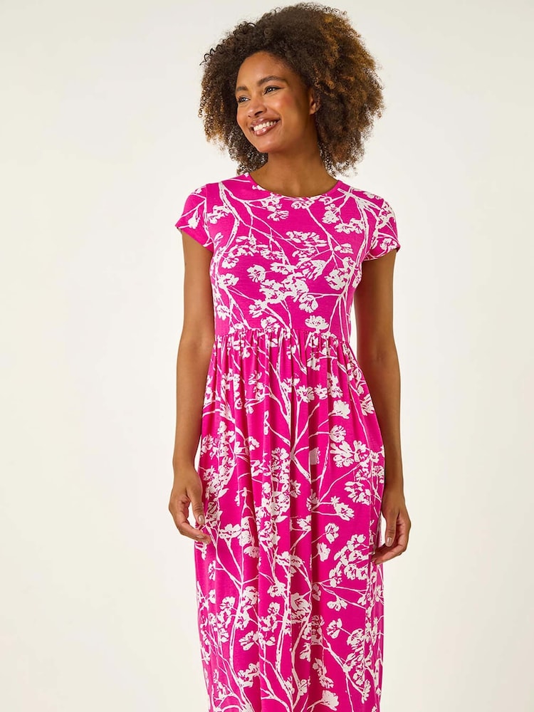 Roman Pink Floral Print Midi Stretch Dress - Image 2 of 5