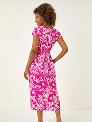 Roman Pink Floral Print Midi Stretch Dress - Image 3 of 5