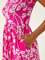 Roman Pink Floral Print Midi Stretch Dress - Image 5 of 5
