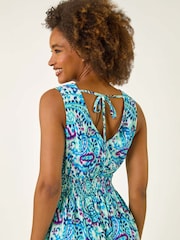Roman Blue Paisley Print Shirred Maxi Dress - Image 4 of 5