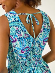 Roman Blue Paisley Print Shirred Maxi Dress - Image 5 of 5