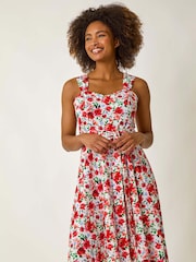 Vestido midi com estampa floral romana e amarração na cintura - Imagem 1 de 5
