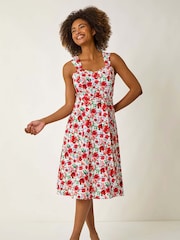 Vestido midi com estampa floral romana e amarração na cintura - Imagem 2 de 5