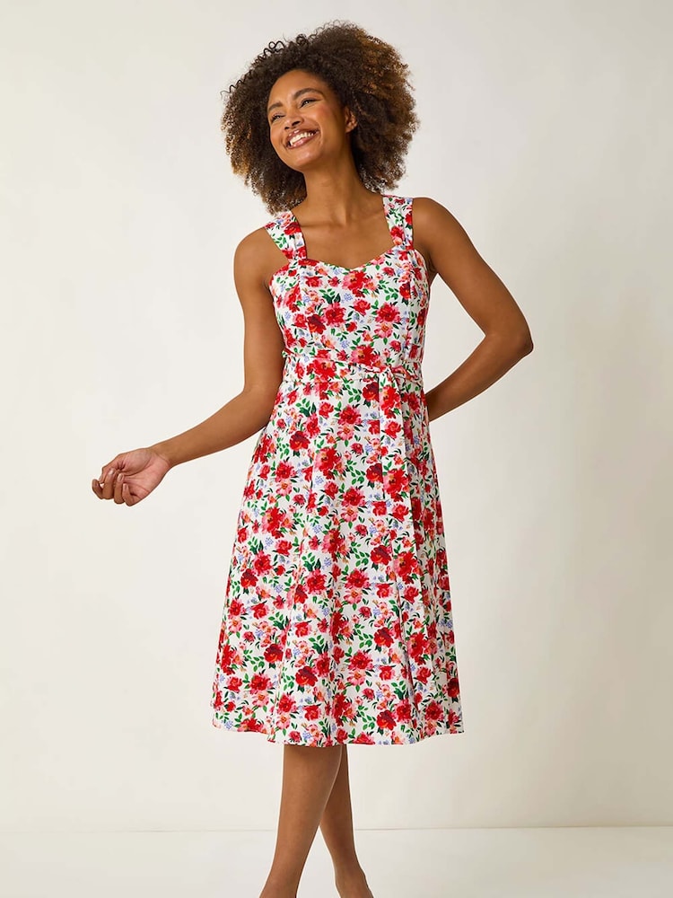 Vestido midi com estampa floral romana e amarração na cintura - Imagem 2 de 5