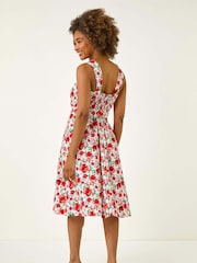 Vestido midi com estampa floral romana e amarração na cintura - Imagem 3 de 5