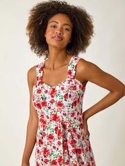 Vestido midi com estampa floral romana e amarração na cintura - Imagem 4 de 5