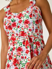Vestido midi com estampa floral romana e amarração na cintura - Imagem 5 de 5
