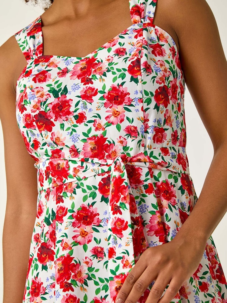 Vestido midi com estampa floral romana e amarração na cintura - Imagem 5 de 5