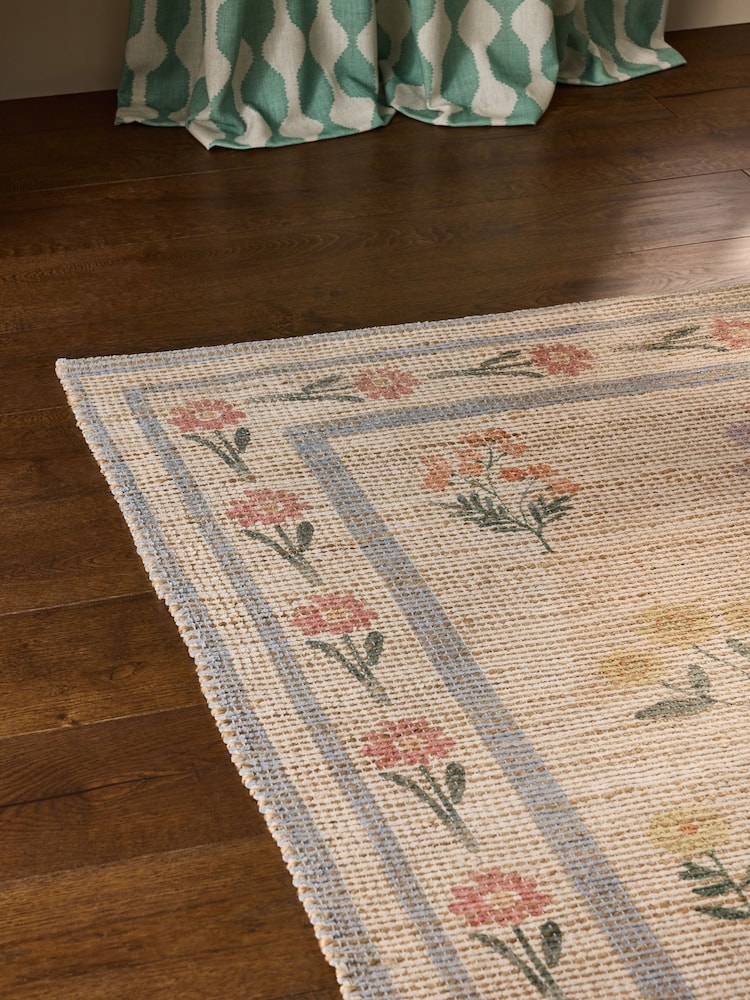 Natural Floral Border Jute Rug - Image 2 of 4 Natural Floral Border Jute Rug - Image 2 of 4