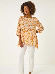 Roman Yellow Floral Print Pocket Tunic Top - Image 1 of 5