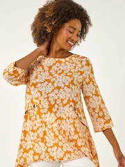 Roman Yellow Floral Print Pocket Tunic Top - Image 2 of 5